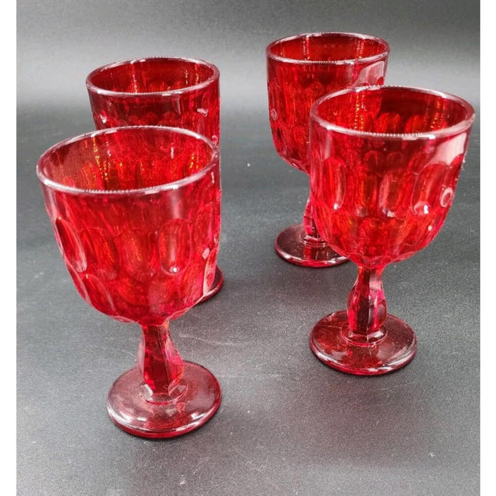 4-Vintage Fenton Red Ruby  Thumbprint Wine Goblet 5 1/2" Tall 6 Oz